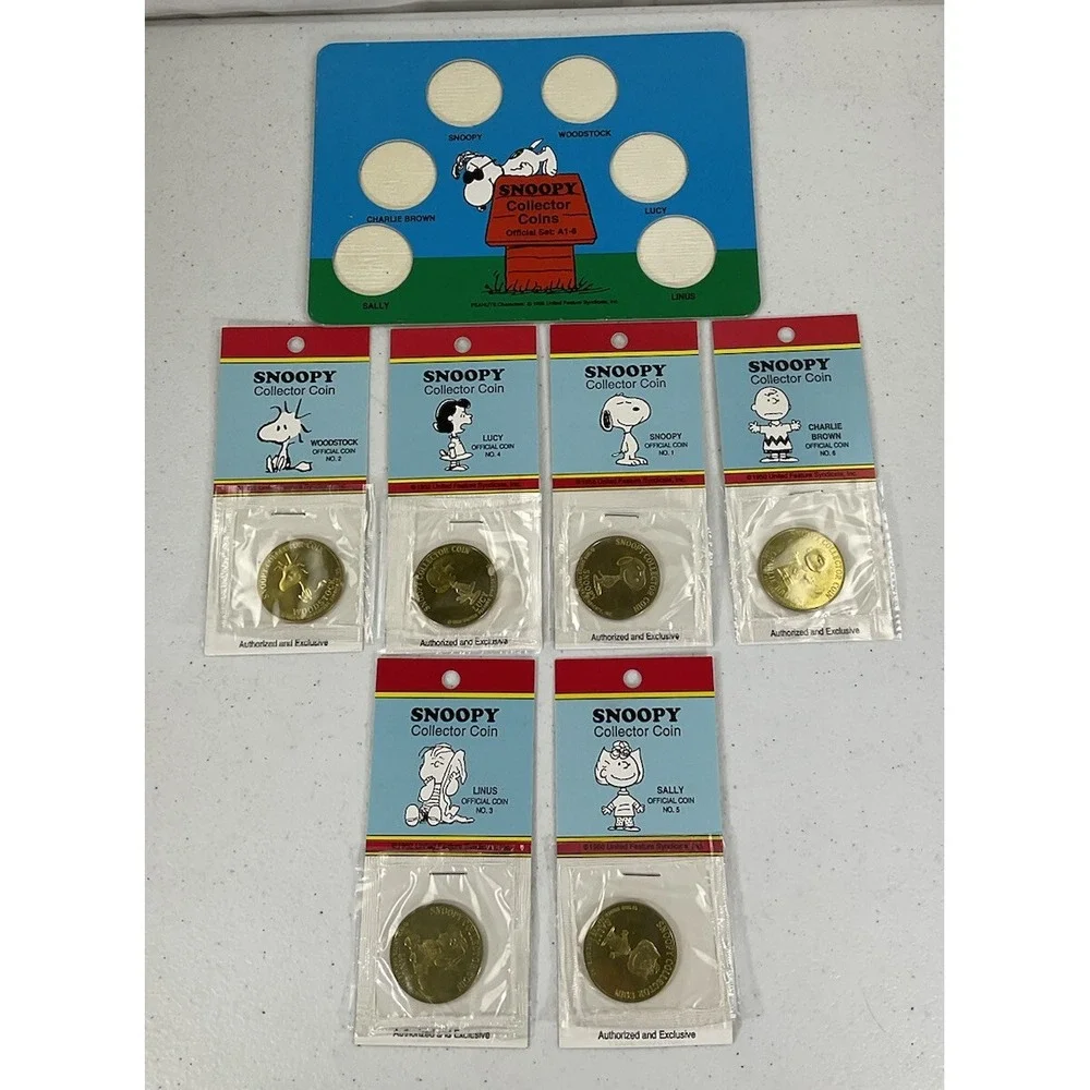 Knotts Berry Farm Camp Snoopy Set Of 6 Collector Coins & Display Board